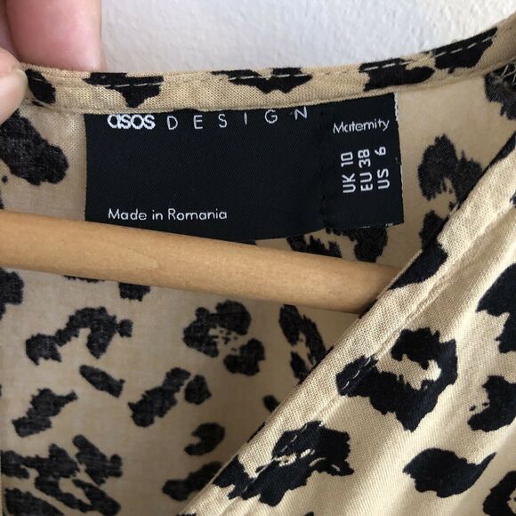 ASOS Maternity Tie Front Mini Tea Dress Leopard Print Dress UK 10 / US 6 / EU 38 - Picture 3 of 8